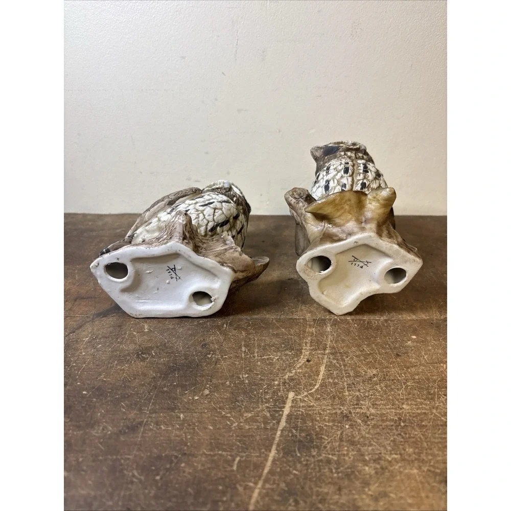 Pair of Vintage Owl Figurines Brown Ceramic Woodland Decor – Pre-Owned